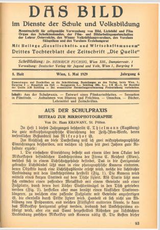 Das Bild im Dienste der Schule und Volksbildung, H. 5/1929