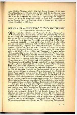 Der Film im naturgeschichtlichen Unterrichte