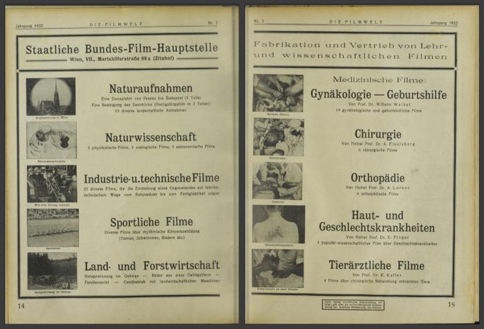 Staatliche Filmhauptstelle, Programm 1922
